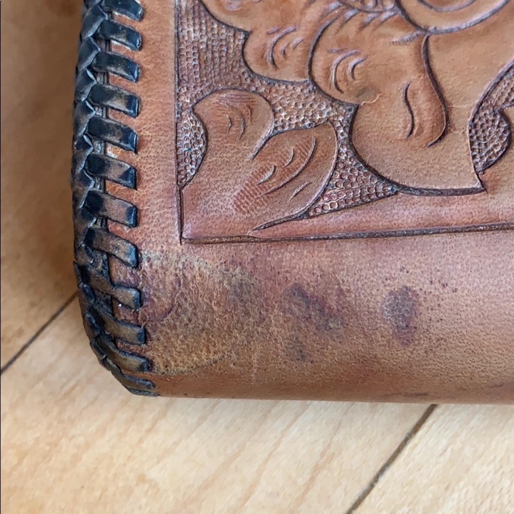 Tooled Brown Leather Western Bag Silver Concho - Picture 2 of 8